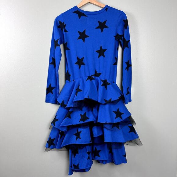 Nununu Star Layered Dress Tulle Ruffle Blue Girl's 12-14 Large Midi Long Sleeve - Picture 2 of 8